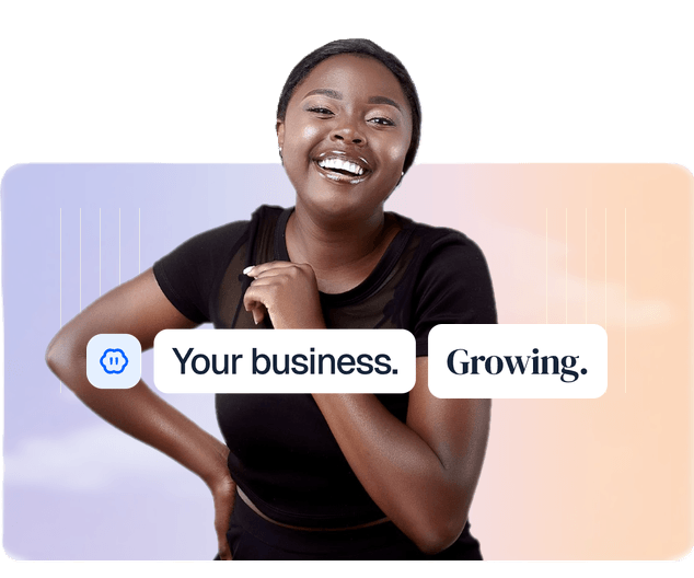 Team card showing a smiling woman and the caption Your business. Growing.